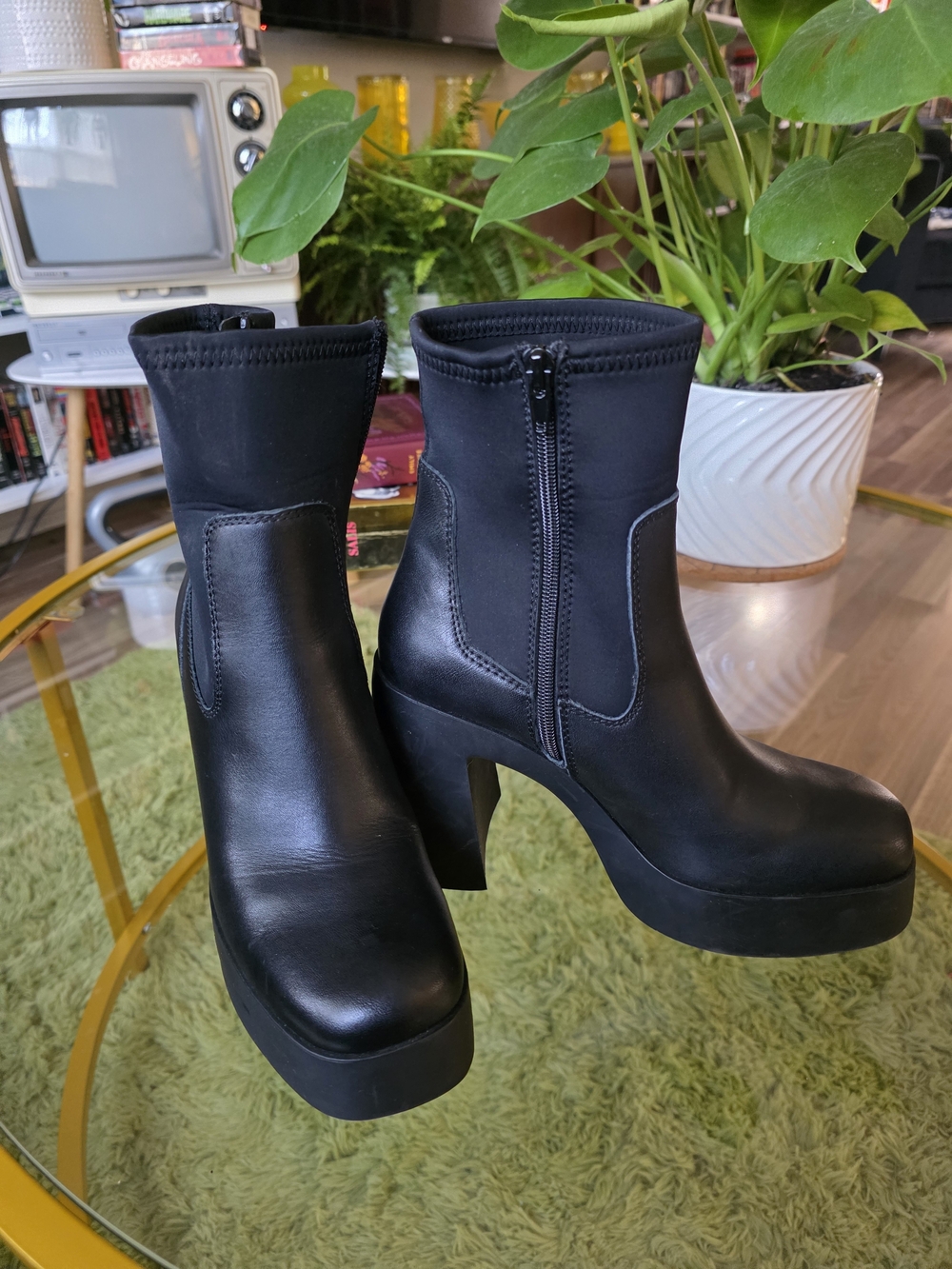 Aldo Black Platform Block Heel Ankle Boots